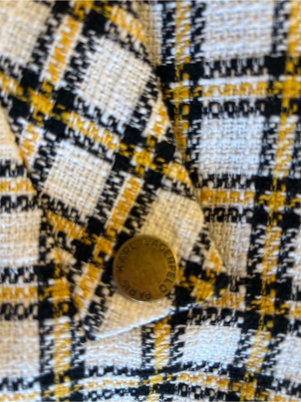Karl Lagerfeld White Black and Yellow Tweed Plaid Skirt - Picture 3 of 6